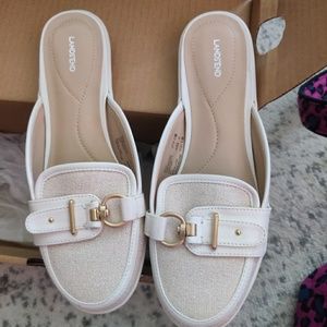 Lands End Ivory Shimmer Buckle Mule slip-on